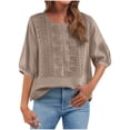 thumbnail image 1 of Stamzod 3/4 Length Sleeve Womens Tops Embroidery Spring Blouse Summer Outfits Beach Vacation Clothes Brown XXXL, 1 of 6