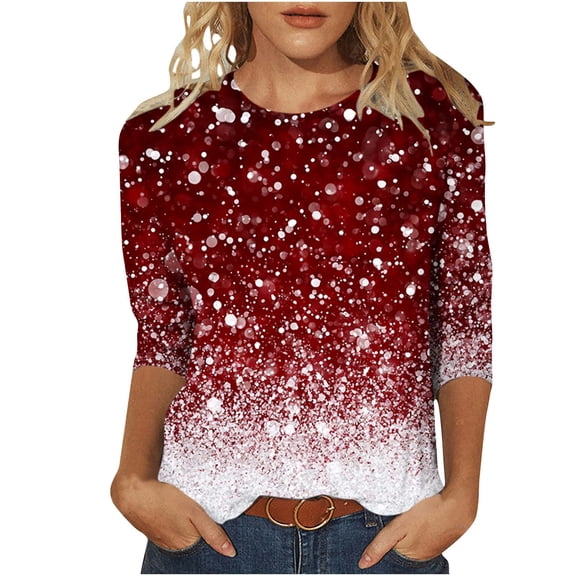 Stamzod 3/4 Sleeve T Shirts for Women Casual Loose Fit Cute Tops Fall Fashion Crew Neck Basic Graphic Tees