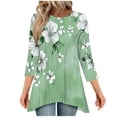 thumbnail image 1 of Stamzod 3/4 Sleeve Tops for Women Fashion Floral Printed Crewneck Pullover Top Casual Loose Summer Blouses for Women 2025 Green B XL, 1 of 7
