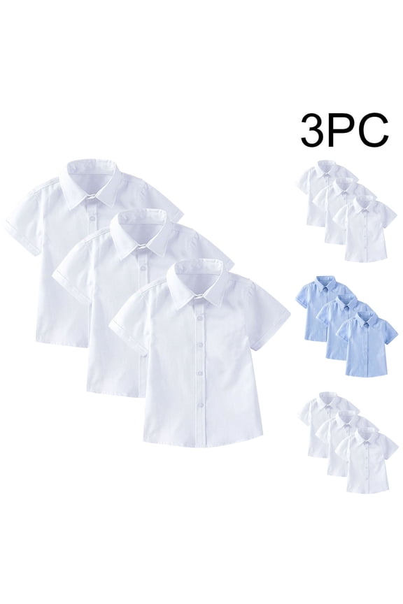 3 Pack Kids Girls Boys Button Down Shirt Collared Short Sleeve Dress Shirts Summer School Uniform Tops Blue R 2 Years