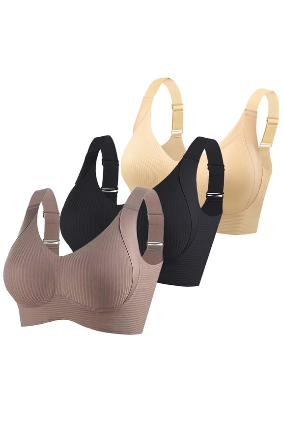 3 Pack Of Color Print Wireless Bras for Women Plus Size Bra No Underwire Seamless Sport Bras for Women Beige H L