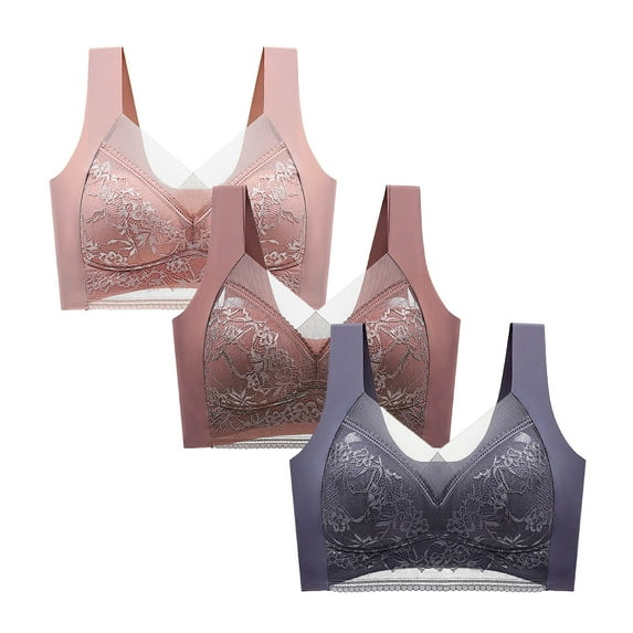 Maplenight 3 Pack Womens Bras Plus Size Wireless Comfort Lace Breathable Bra Bralette Underwear