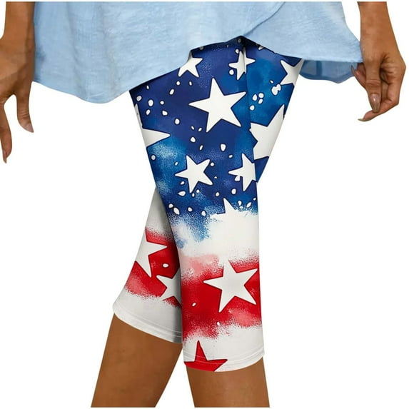 Stamzod 4Th of July Capri Leggings for Women High Waisted Capri Leggings for Women Tummy Control Yoga Pants Women Yoga Shorts on Clearance Multicolor B M