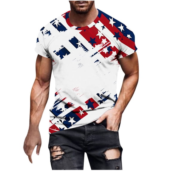 Stamzod American Flag Graphic Tees Men Short Sleeve Patriotic Shirt 4Th of July Casual T Shirts White M