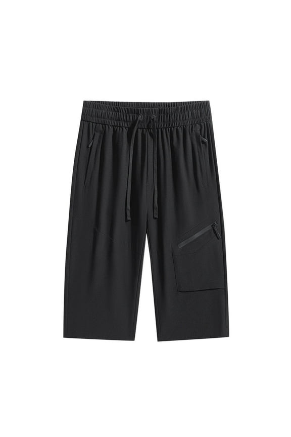 Athletic Pants for Men with Pockets Summer Solid Color Elastic Waist Capri Pants Plus Size Casual Below Knee Length Sweatpants for Workout Running Training Black XL