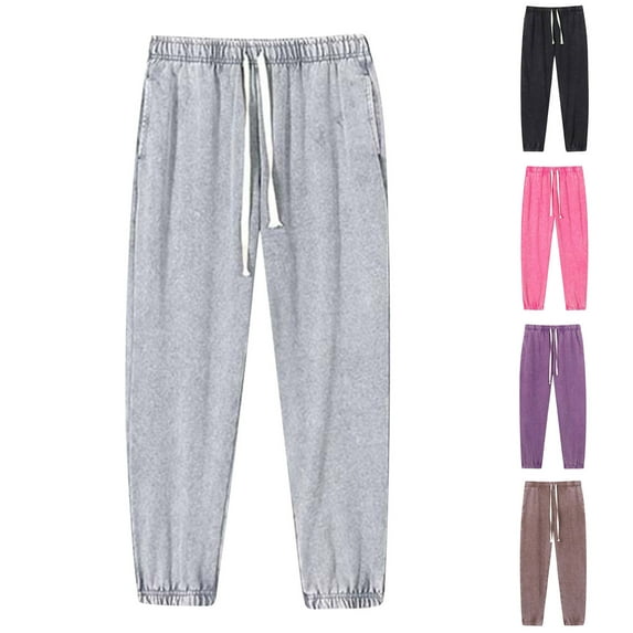 Stamzod Athletic Pants for Men Fashion Vintage Solid Color Elastic Waist Sweatpants with Pockets Casual Jogging Pants Men Clothes Black S