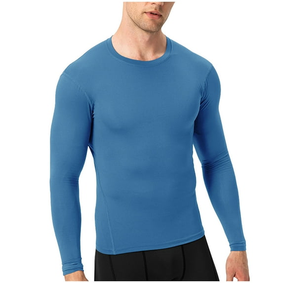 Stamzod Athletic Shirts for Men Fashion Solid Color Crewneck Long Sleeve Gym T-Shirts Summer Activewear Casual Slim Fit Workout Running Shirts for Men Light Blue XL