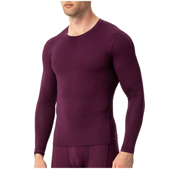 Stamzod Athletic Shirts for Men Fashion Solid Color Crewneck Long Sleeve Gym T-Shirts Summer Activewear Casual Slim Fit Workout Running Shirts for Men Wine S