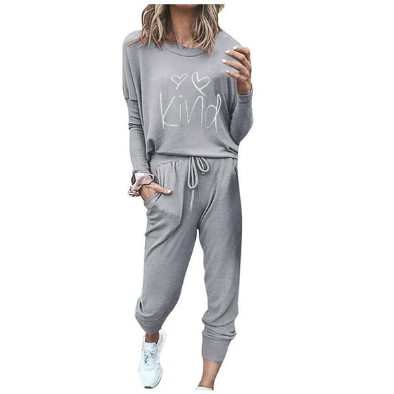 Stamzod Autumn Winter Women Tracksuit Two Piece Set Women Letter Print Pullover Sweatshirt+Pants 2Pcs Sports Jogging Suit Female Casual Outfits Set
