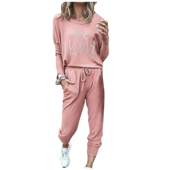 Stamzod Autumn Winter Women Tracksuit Two Piece Set Women Letter Print Pullover Sweatshirt+Pants 2Pcs Sports Jogging Suit Female Casual Outfits Set