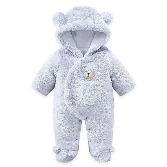 Stamzod Baby Hooded Fleece Rompers Bear Shape Long Sleeve Newborn Footed onesies Warm Winter Snowsuit Button Up Pockets Toddler Boy Girl Jumpsuit on