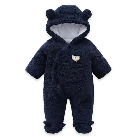 Stamzod Baby Hooded Fleece Rompers Bear Shape Long Sleeve Newborn Footed onesies Warm Winter Snowsuit Button Up Pockets Toddler Boy Girl Jumpsuit on Sale