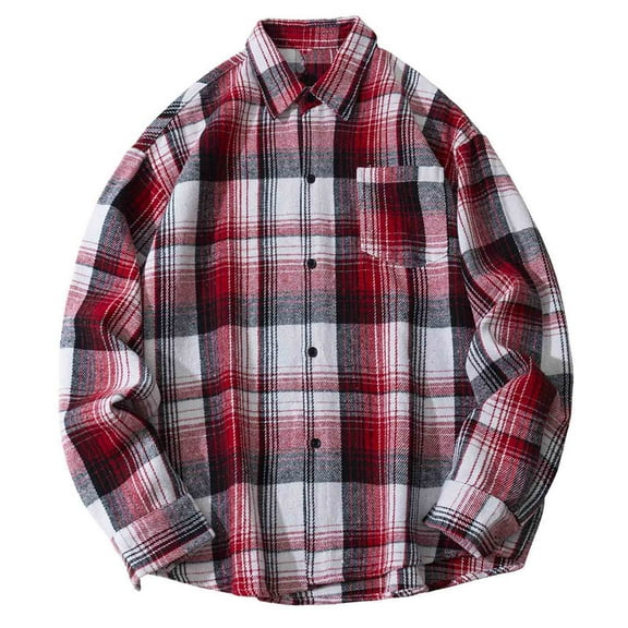 Stamzod Baggy Shirts for Men Fashion Plaid Printed Work Long Sleeve Shirt Casual Button Up Shirt for Men Red-4 XXXXXL