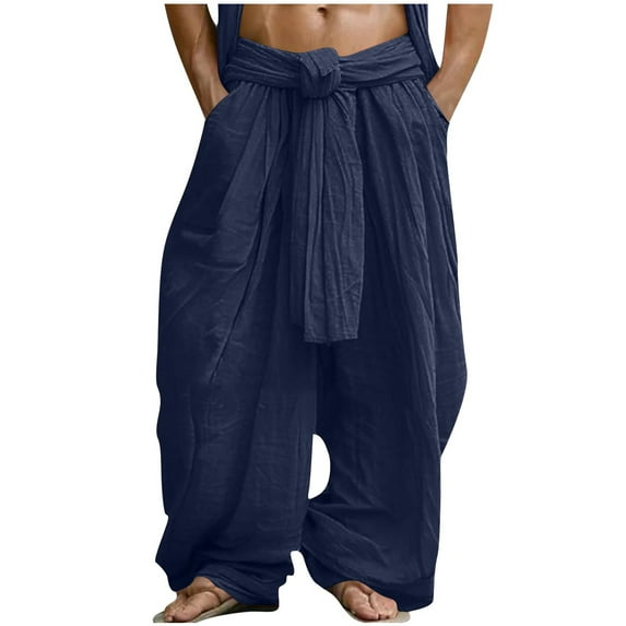 Stamzod Baggy Sweatpants Men Loungewear Fashion Vintage Solid Color Drawstring Pants Casual Loose Athletic Pants for Men with Pockets Navy B M