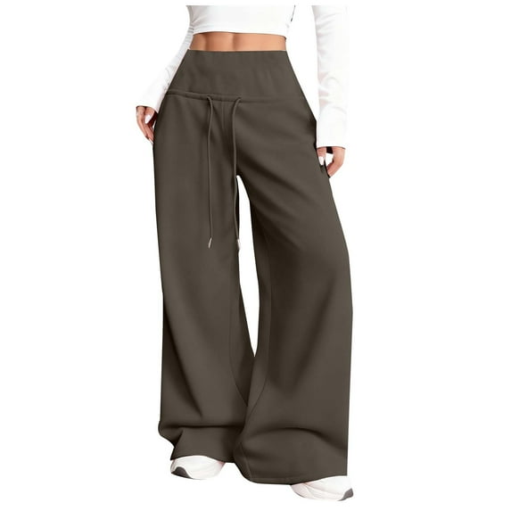 Stamzod Baggy Sweatpants for Women Solid Color Casual Wide Leg Pants Woman Workout Running Sweat Pant with Pockets Brown B M