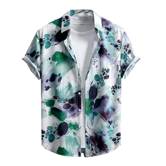 Stamzod Beach Shirts for Men Fashion Vintage Printing Short Sleeve Summer Shirts Casual Loose Button Down Shirts for Men Green A XL