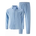 thumbnail image 1 of Stamzod Beach Vacation Outfits for Men Flax Long Sleeve Button Down Shirt and Drawstring Pants Fashion Clothing Casual 2 Piece Set for Men Sky Blue-2 L, 1 of 4