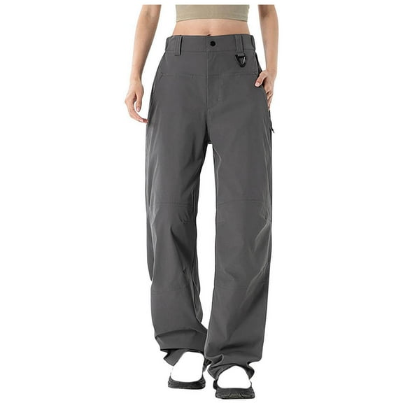 Stamzod Black Cargo Pants Women Activewear Fashion Solid Color Stretch Waist Waterproof Pants Casual Loose Outdoor Travel Hiking Pant with Pocket Dark Gray XL