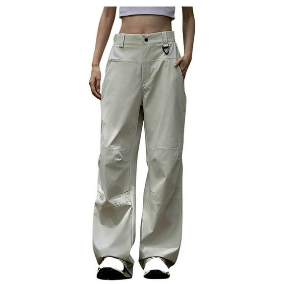 Stamzod Black Cargo Pants Women Activewear Fashion Solid Color Stretch Waist Waterproof Pants Casual Loose Outdoor Travel Hiking Pant with Pocket White XL