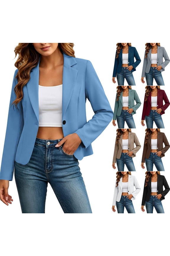 Blazers for Women Business Casual Open Front Long Sleeve Dress Jackets Slim Fit Work Office Blazer with Button Beige XXL
