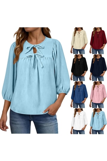 Navy Tie Neck Blouse Women