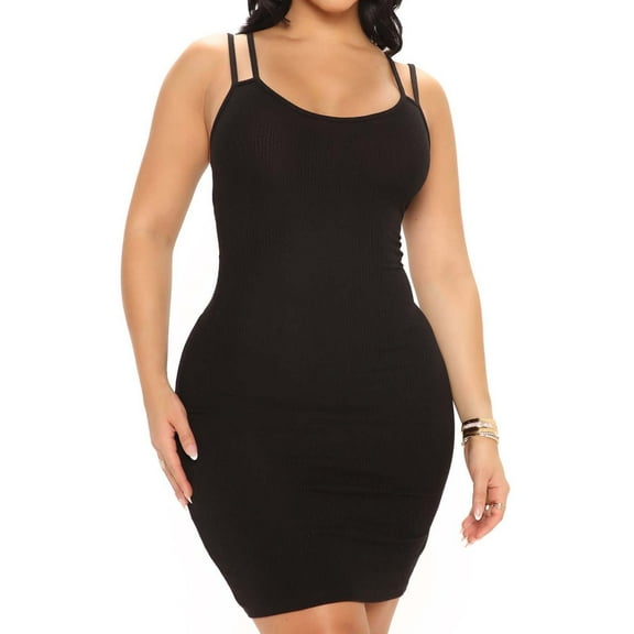 Stamzod Bodycon Dresses for Women Sexy Sleeveless Tank Dresses Crewneck Summer Solid Color Tight Stretch Dress Black XL