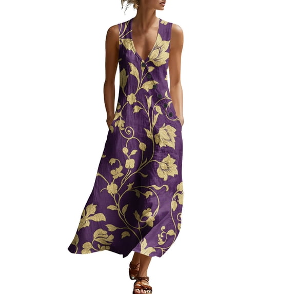Stamzod Boho Dresses for Women 2026 Button Front Sleeveless Summer Dress Casual Beach Vacation Sundresses with Pockets Multicolor T L