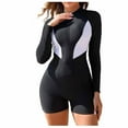 thumbnail image 1 of Stamzod Boyleg One Piece Wetsuit Women Long Sleeve Patchwork Sun Protection Bathing Suits Front Zip Surfing Swimsuits for Women Black B L, 1 of 3