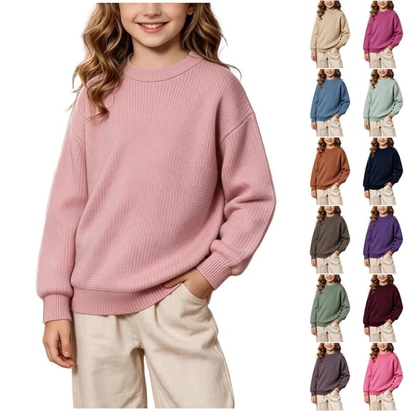 Stamzod Boys Girls Sweaters Long Sleeve Crewneck Pullover Cable Knit Sweater Casual Kids Fall Winter Clothes Size 10-12