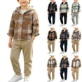 thumbnail image 1 of Stamzod Boys Sweatsuit Set 2 Piece Long Sleeve Flannel Plaid Shirt Hoodie and Jogger Pants Fall Winter 12 Month Boy Clothes Multicolor Y 70, 1 of 7