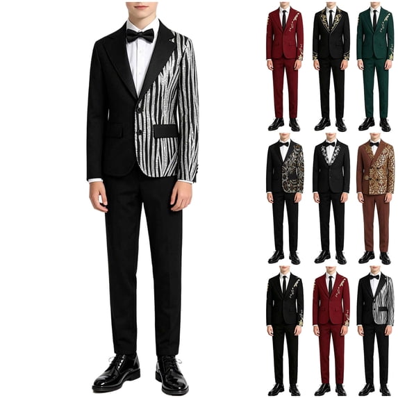 Stamzod Boys formal Suit 2 Piece Slim Fit Two-Button Lined Blazer Jacket and Elastic Waist Dress Pants Set Wedding Boys' Clothing Sets Black C 11-12Years