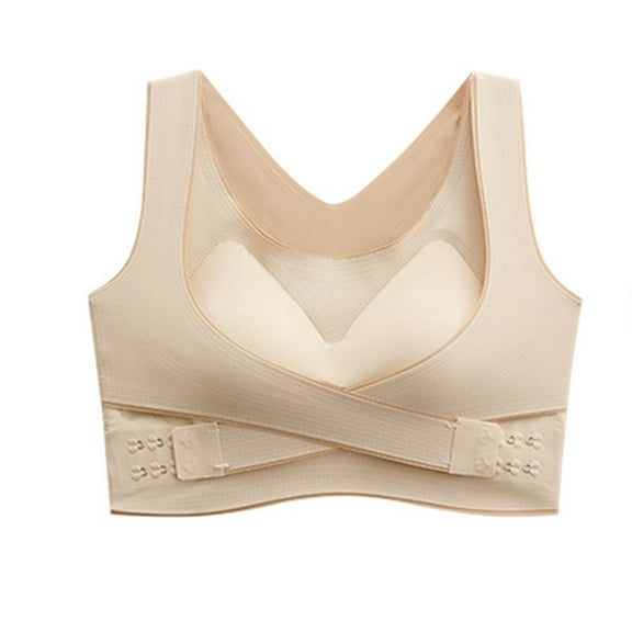 Stamzod Bras for Women No Underwire Sports Bra Wireless Push Up Bra Side Buckle Yoga Gym Bra Plus Size Workout Bralettes for Women Beige D XXXL