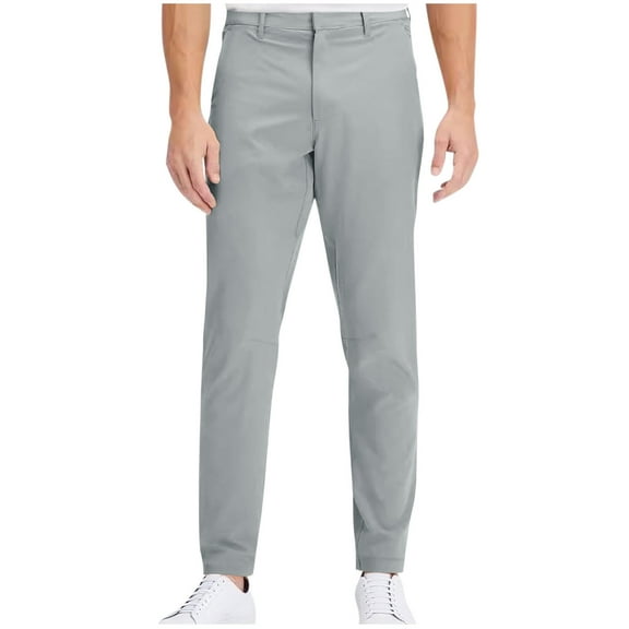 Stamzod Business Casual Pants for Men Fashion Solid Color Flat Front Stretch Work Pants Officewear Lounge Loose Fit Dress Pants for Men with Pocket Gray M