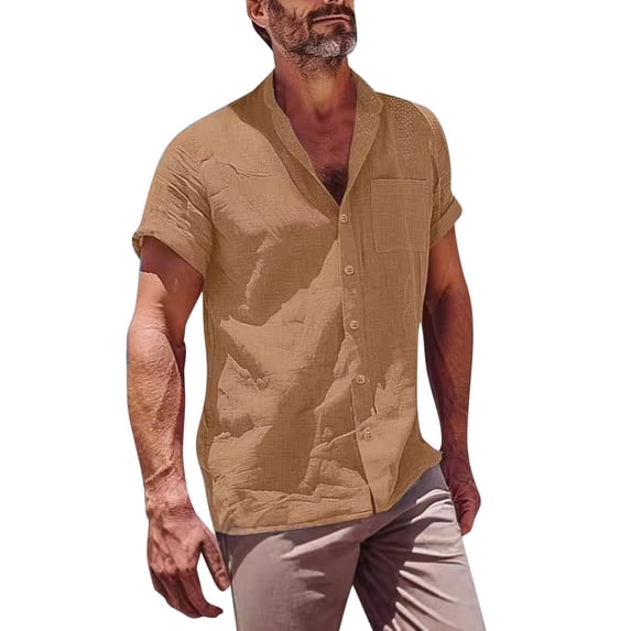 Stamzod Button Down Shirt Mens Short Sleeve Cuban Camp Guayabera Shirt Solid Color Hippie Beach Vacation Shirts on Clearance Yellow B XXL