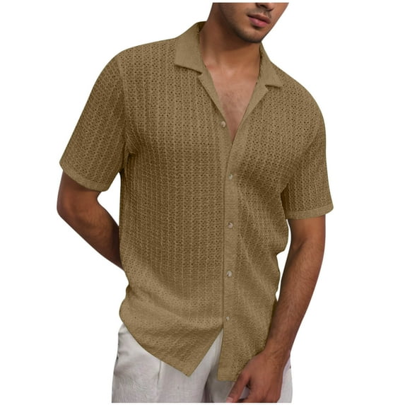 Stamzod Button Down Shirt Men Casual Solid Color Short Sleeve Shirt Summer Vacation Beach Shirts Oversized Hawaiian Shirt for Men Coffee BB XXL