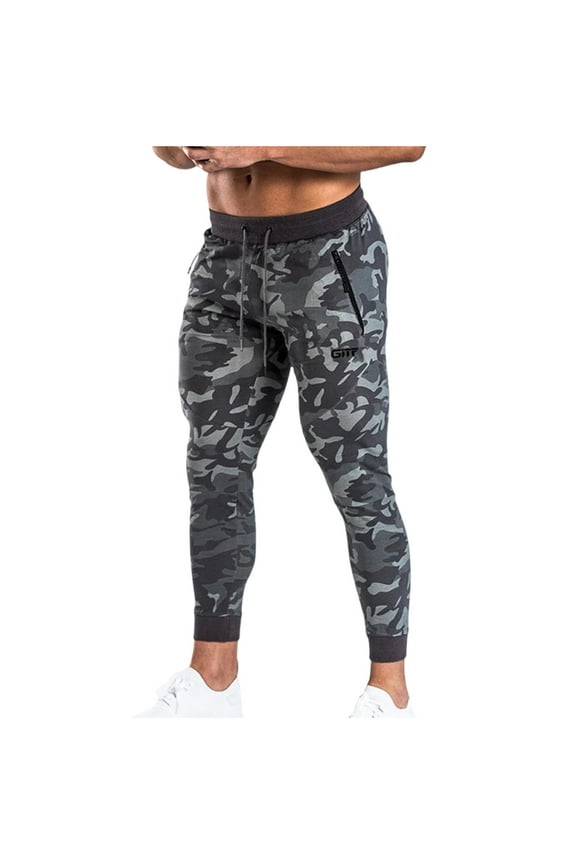 Camo Sweatpants for Men Slim Fit Stretch Gym Jogger Pants Casual Slim Workout Track Pants with Zipper Pockets Bodybuilding Athletic Pants on Sale