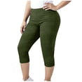 thumbnail image 1 of Stamzod Capri Leggings for Women High Waisted Ribbed Cropped Yoga Pants Tummy Control Gym Workout Capris Army Green XXXXL, 1 of 8