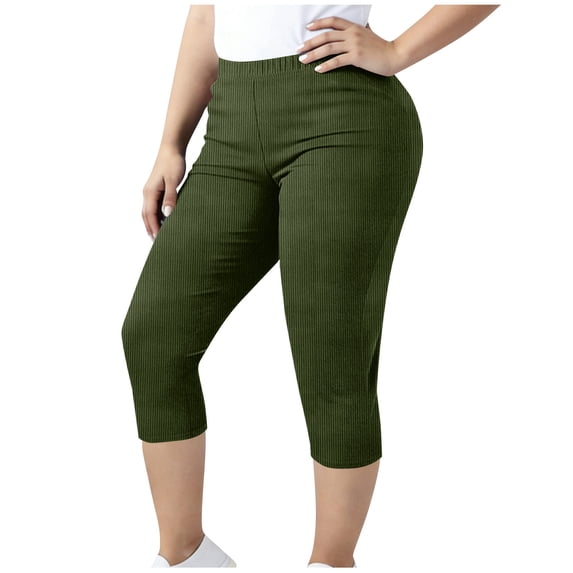 Stamzod Capri Leggings for Women High Waisted Ribbed Cropped Yoga Pants Tummy Control Gym Workout Capris Army Green XXXXL