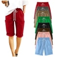 thumbnail image 1 of Stamzod Capri Pants for Women Knee Length Summer Capris Casual Crop Pants with Pockets Beach Vacation Clothes 2026 Red M, 1 of 9
