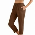 thumbnail image 1 of Stamzod Capri Pants for Women Summer Cotton Linen Straight Cropped Pants with Pocket Solid Casual Vacation Beach Capris for Women Brown S, 1 of 4