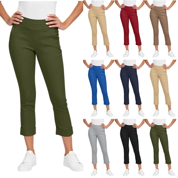 Stamzod Capris for Women Loose Fit Stretchy Athletic Capri Pants Dressy Casual Work Cropped Trousers with Pockets Khaki XL