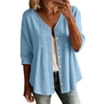 thumbnail image 1 of Stamzod Cardigan for Women Casual Cotton Linen Button Up Shirt Jacket Plus Size 3/4 Length Sleeve Womens Tops Blue XXL, 1 of 7