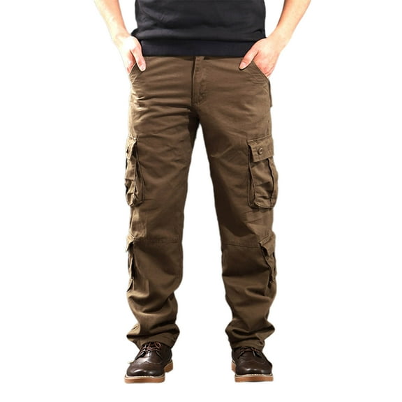 Stamzod Cargo Pants for Men Fashion Vintge Solid Color Outdoor Hiking Sweatpants with Pocket Casual Tactical Pants for Men Coffee B 30