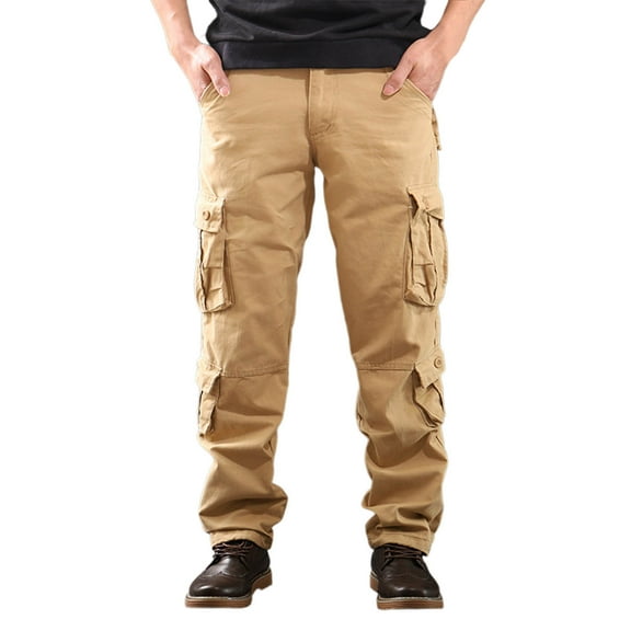 Stamzod Cargo Pants for Men Fashion Vintge Solid Color Outdoor Hiking Sweatpants with Pocket Casual Tactical Pants for Men Khaki B 34