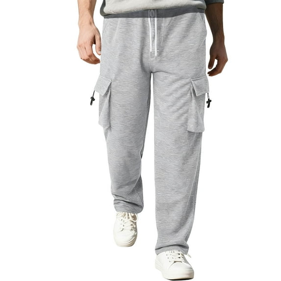 Stamzod Cargo Pants for Men Solid Color Elastic Waist Track Hiking Pants with Pockets Casual Baggy Sweatpants for Men Gray-2 XXL
