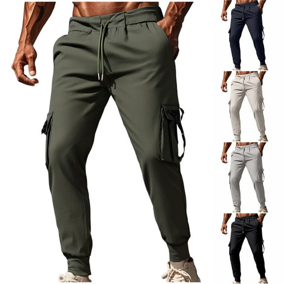 Stamzod Cargo Sweatpants for Men Solid Color Elastic Waist Jogging Pants Men Casual Tactical Cargo Pants with Multi-Pocket Navy-2 M