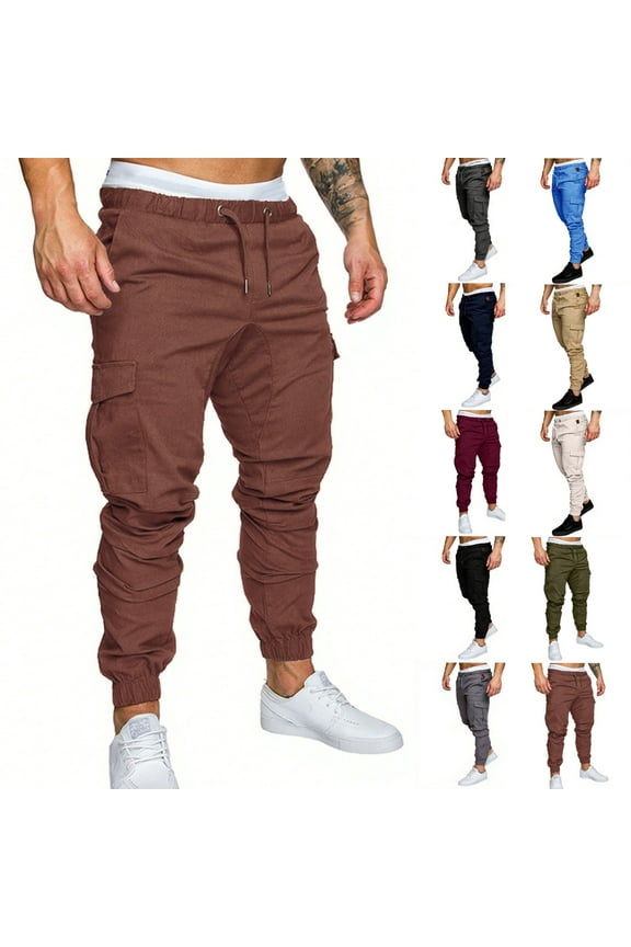 Cargo Sweatpants for Men Solid Color Elastic Waist Tactical Pants with Multi-Pocket Casual Loose Fit Joggers for Men White XXXXL