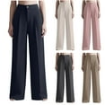 thumbnail image 1 of Stamzod Business Casual Pants for Women Solid Color Straight Wide Leg Pants Woman Dress Work Pants with Pocket Beige XS, 1 of 7
