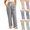 thumbnail image 1 of Stamzod Casual Pants for Women Elastic Waist Drawstring Striped Pajama Pants Straight Leg Lounge Pants Women with Pockets Free Size, 1 of 5