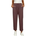 thumbnail image 1 of Stamzod Casual Pants for Women Fashion Solid Color Stretch Waist Full Length Pants Daily Straight Loose Pants for Women with Pocket Brown M, 1 of 8